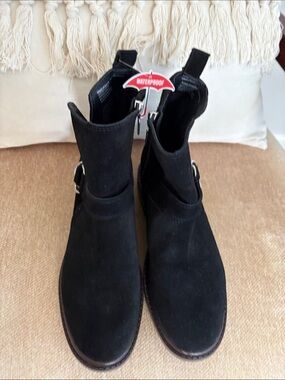 Blondo Black Suede Chelsea Ankle Boots with Buckle